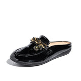 Luxury Brand Designer Women Slippers Slip On Mules Flat Casual Shoes Slides Summer Footwear Female Patent leather