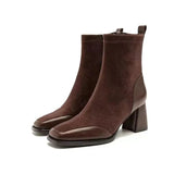 Women's Boots Square Toe Solid Shoes for Women Trend Outdoor Short Tube Boots Square Heel Zippered High Heels Zapatos De