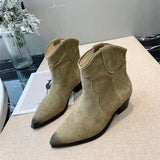 Women's Ankle Boots England Crude Heel Woman Boots Cow Leather Solid Color Pointed Toe Botas De Mujer Cowboy Boots For