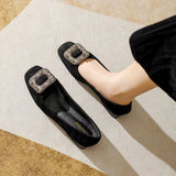 Low Heel Shoes Female 2024 New Shallow Saliva Drill Buckle Not Tired Thick Heel Shoes Spring Square Head Grandma