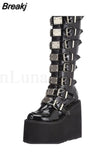 Design Gothic Style INS Hot Sale Great Quality Fashion Motorcycle Boots Big Size 34-50 Wedges Buckles Platform