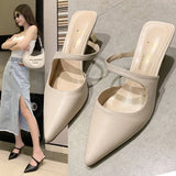 Semi-Dragged Women In Spring 2024, The New Korean Version Of Pointy Hollowed-Out Fashion, Thin Heels And High-Heeled