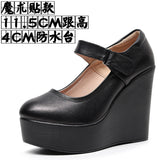 Breakj 8CM High Heel Heel Leather Shoes 3CM Thick Waterproof Table Comfortable Loose Cake Shoes Round Head Light Magic Stick Single Shoes