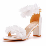 Breakj Cm Thick Heeled Light Mouth With Sandals Round Head Fish Mouth Flowers High Heel Sandals White Bride Wedding Shoes