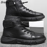 Boots Men Black PU Leather Shoes Autumn Winter Comfortable Platform Casual Shoes High-top 2023 Fashion Leahter Boots