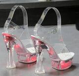 34-43 Nightclub LED Light High Heels Sandals Luminous Shoes Catwalk Pole Dancing Shoes Crystal Clear Platform