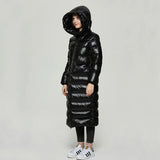 Winter Hooded Patent Leather Long Jacket Women Loose Thick Warm Snow Parkers White Duck Down Coat Waterproof