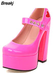 Chunky Heeled Satin Ankle Strap Pumps 2023 Spring Summer High Heel Wedding Shoes Walking Comfy Women Sandal Big Size