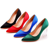 Breakj Cm Crystal Transparent Square Heel Pointed Shoes Bridal Shoes Silk Satin Dress Dress Shoes Wedding