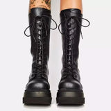 Women's Shoes Size 43 Gothic Platform Boots Motorcycle Rider Boots Knee High Boots Chunky Heel Zipper Women's