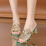 High Heel Cool Drag Female 2023 Summer New Pearl Fish Mouth Large Size Sandals Thick Heel Fashion Women's Shoes