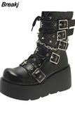 Style Platform Wedges Mid-calf Motorcycle Boots 2023 Vampire Cosplay Winter Shoes For Women Walkim Comfy Big Size