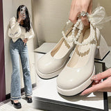 Breakj Women's Shoes Thick-Soled Mary Treasure Shoes Women 2025 New Thick High Heel Gentle Sweet Pearl Word With Single