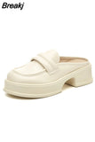 Med Increased Internal Female Shoes Cover Toe Ladies' Slippers Platform 2023 Flat Rubber PU Slides Basic Shoes Ladies'