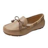 Bowtie Mocasines Woman Genuine Leather Flats Cowhide Single Shoes Ladies Daily Walking Driving Loafers Pregnant
