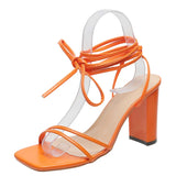 Summer Plus Size Women's Shoes Sexy Square Head Straps Fine Heel High Heels Cross Strap Sandals