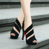 New Women's Sandals, Hollow Lace Breathable Casual High Heels 9cm Women's Shoes, Fashion Black High Heels Sexy