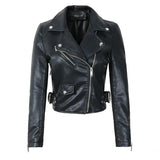 Women Black Faux Leather Jackets Pu Motorcycle Zipper Faux Soft Leather Rivet Zipper Red Pink Turn-down Collar