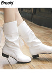 Size 35-43 Women Knee-High Boots Back Lace Up Low Heels Winter Shoes Black Boot White Botas Mujer Female Snow Boot