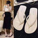 Breakj Slippers Women 2025 Summer New Korean Version Of Fashion Outside The Water Drill Clip Flat And Beach Cool