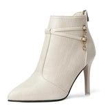 Women's Sexy Pointed Toe Stiletto Heels Ankle Boots Plus Size Autumn Winter Warm Short Plush Booties PU Leather Botas Mujer