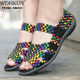 Sandals Handmade Woven Flat Shoes Woman 2020 Summer Fashion Breathable Casual Slip-On Colorful Female