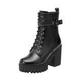 Martin Boots 2023 Autumn And Winter New Thick-Soled Waterproof Table British Style Thick Heels With Velvet Lace Middle Boot