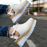 Sandals Vintage Wedge Shoes Woman Buckle Strap Straw Thick Bottom Flats Platform Sandals Flock Female Shoes Summer