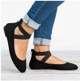 Fall Vintage Plus Size New Mom Shoes Flat Heel Single Shoes Shallow Mouth Elastic Strap Round Head Women's