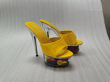 Women Slippers Summer Platform Flower Red High Heels Patent leather 15cm Outdoors Sandals Ladies Shoes Clear Heel Crystal