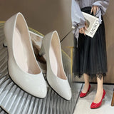 Breakj Single-Shoe Women 2025 New Pointed Light-Mouthed Four-Season Single-Shoe Fashion Coarse Heel High-Heeled Women's Shoes Large-Size Work