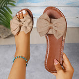 Breakj Flat Bottom Round Head Slippers Women Wearing Bow Flat And Cloth Cold