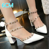 Woman High Heels Shoes Ladies Sexy Pointed Toe Pumps Buckle Rivets Nude Heels Dress Wedding Shoes