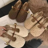 casual Korean style lamb hair outer wear flat single shoes plus cashmere women's