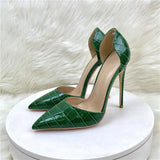 Green Crocodile Effect Women Pointy Toe High Heels 8cm 10cm 12cm Customize Ladies Sexy Stiletto Pumps Club Party