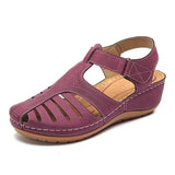 Breakj Summer New Large-Size Hole Shoe Bag Head Retro Sandals Magic Sticker Hollow Slope And Round Head Women's