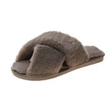Breakj And Winter New Big Rabbit Velvet Cross With Couple Floor Cotton Slippers Indoor Warm Anti-Slip Cotton