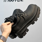 Breakj Platform Derby Shoes Male Advanced Black Leather Shoes British Commuter Business Shoes