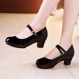 Medium Heel Square Dance Shoes Cheongsam Model Catwalk High Heels Women's Lacquered Leather Waterproof Platform Large Size Dance