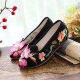 Breakj Shoes Single Shoes Three-Dimensional Embroidered Lotus Embroidered Cloth Shoes Low Heel Spring And Autumn Women's Shoes One Foot
