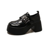 Breakj Loafer Spring 2024 New Foot Pedal Increased Thick Heel Black Fashion Simple British Small Leather Shoes