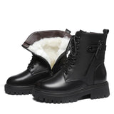 Fur Boots for Women Winter Shoes Black Leather Boots Plush Warm Ankle Booties Platform Chunky Botas Gothic Flat