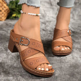 Breakj Out And Coarse Roman Cool Slippers 2025 Summer New Word With Large-Size High-Heeled Women's
