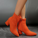Breakj Towel Women's Cloth High-Heeling Boots Solid Color Side Zipper Tip Short Fashion Coarse And 2025 New