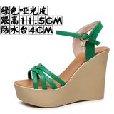 Breakj Super High Slope And 12Cm Fashion Cross With Small Size Women's Shoes One-Word Thick-Bottomed Waterproof Toe Women's