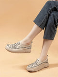 Women Hollow Sneakers 2023 Summer Thick Bottom Mixed Colors Genuine Cow Leather Platform Vulcanized
