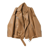Spring Autumn Women Brown Faux Leather Jacket Moto Biker Punk Style PU Coat Casual Loose Locomotive Outwear with