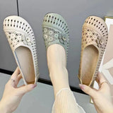Breakj Summer New Soft Soles Hollow Flowers Fashion Casual Bean Shoes Female National Style Retro Mother