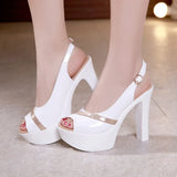 High-Heeled Sandals Summer 2023 Thick Heels Hollowed-Out Korean Version Muffin Waterproof Table Thick-Soled Fish Mouth Shoes Large Size Women's