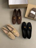 Suede Leather Loafers Women Flat Casual Shoes Leather Metal Decor Slip on Mules Spring Summer Walk Runner Shoes